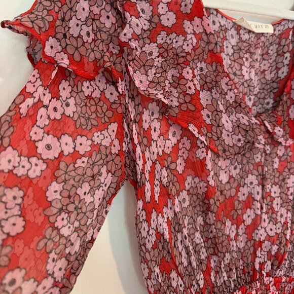Stevie May Red Floral Long Sleeve Ruffle Dress - Size XS - Picture 4 of 10